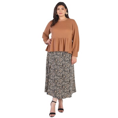 Slickblue Women's Plus Caramel Waffle Knit Top, Long Sleeve with Back Button Detail, Flare Hem, Size 1XL-3XL