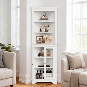 Corner Storage Cabinet, 65" Tall Freestanding Bookcase with Glass Doors & Adjustable Shelves, Farmhouse 5-Tier Corner Display Cabinet for Living Room - 1 of 4