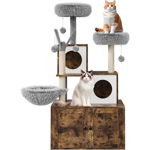 57.5" Modern Cat Tree with Hidden Litter Box, 2-in-1 Cat Tower & Enclosure with Hammock - 1 of 4