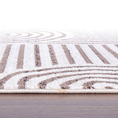 Modern Geometric Brown and Ivory Synthetic Area Rug 7'10" x 10'