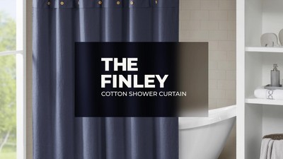 White Cotton Waffle Weave Shower Curtain with Button Accents