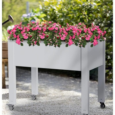 Maggift Planters, Garden Flower Pot Box with Wheels, Switchable Drainage Holes, Terrace Gardening Raised Flower Beds, White, 48"*24"*33"