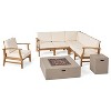 Christopher Knight Home Illona Outdoor Acacia Wood 6 Seater Sectional Sofa and Club Chair Set with Fire Pit - 2 of 4
