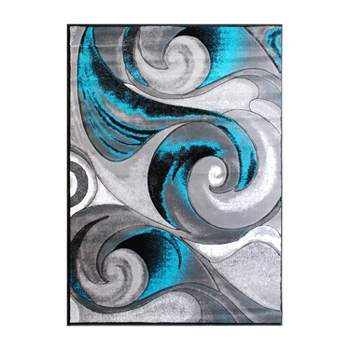 Emma and Oliver Modern Abstract Olefin Accent Rug with Sculpted Wave Design and Natural Jute Backing