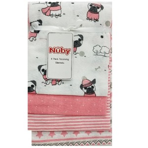 Nuby 4-Pack Pink Pug Girl Receiving Blankets Gift Set - 1 of 3