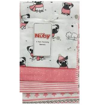 Nuby 4-Pack Pink Pug Girl Receiving Blankets Gift Set