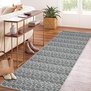 Modern Braided Printed Runner Rug – Stain-Resistant, Non-Slip Low Pile Carpet for Kitchen, Hallway, Entryway - 1 of 4
