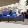 Modern Outdoor Patio 3 Seater Wicker Chaise Sofa,Metal Outdoor Garden Rattan Woven 3 Seater Sectional Couch,Cover Non-Slip Cushion-Coolbibila - 3 of 4