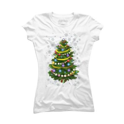 Junior's Design By Humans Christmas Tree and Snowflakes By IvaW T-Shirt