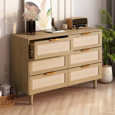 LIVAREEmlen 6 Drawers Rattan Console Table, Bedroom,Living Room