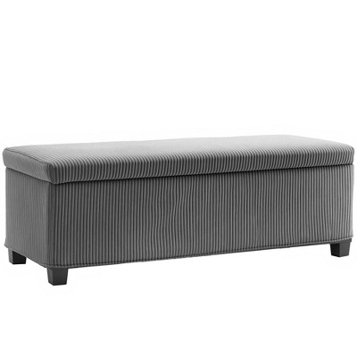 HOMCOM 44 Inches Storage Ottoman Bench, Corduroy End of Bed Foot Rest with Lid, Legs, Storage Chest for Living Room, Bedroom, Entryway, Gray