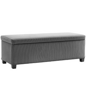 HOMCOM 44 Inches Storage Ottoman Bench, Corduroy End of Bed Foot Rest with Lid, Legs, Storage Chest for Living Room, Bedroom, Entryway, Gray - 1 of 4