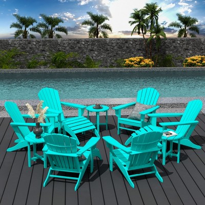 Turquoise HDPE 12-Piece Adirondack Chair Set with Ottoman and Side Table