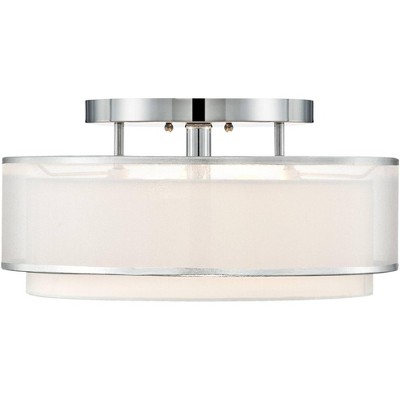 Chrome Double Drum Shade Semi-Flush Mount Ceiling Light