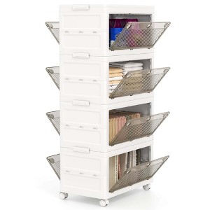 Costway 3/4-Tier Stackable Storage Bins 33-gal Collapsible Storage Boxes with Lid Organizer - 1 of 4