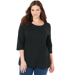 Catherines Women's Plus Size Suprema Strappy Neckline Top - 1 of 4