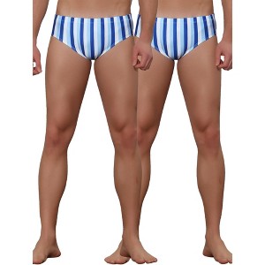 Lars Amadeus Men's Elastic Waist Contrast Color Stripe Printed Swim Briefs 2 Pcs - 1 of 4