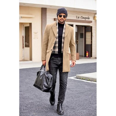 COOFANDY Men's Wool Blend Coat with Detachable Plaid Scarfs Notched Collar Single Breasted Pea Coat Trench Overcoat Grey XL — фото 2