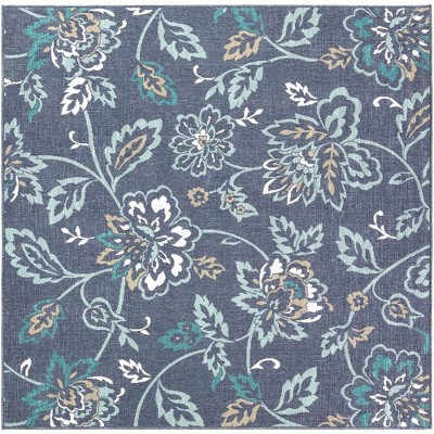 Mark & Day Selma 7'3" Square Woven Indoor and Outdoor Area Rugs Charcoal: Stain-Resistant, Botanical Pattern, Olefin Material