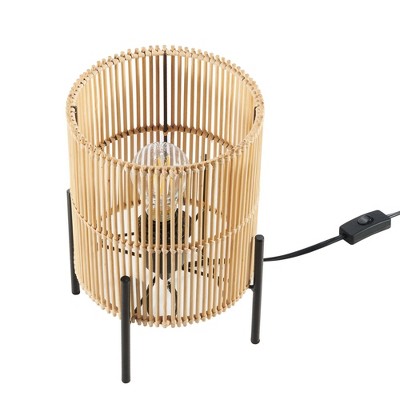 Casen Bamboo and Black Iron Table Lamp Set