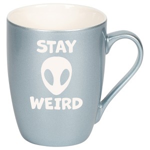 100 North Alien 10 Ounce Frosted Blue Metallic Finish, Comfortably Fits Your Hands, New Bone China Coffee Tea Cup Mug, Stay Weird - 1 of 1