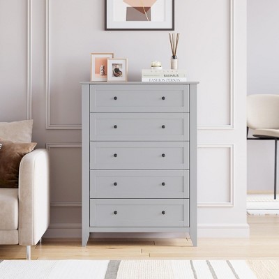 5 Chest of Drawer Dresser, Modern Tall Nightstand with Deep Drawers and Nickel Round Handle