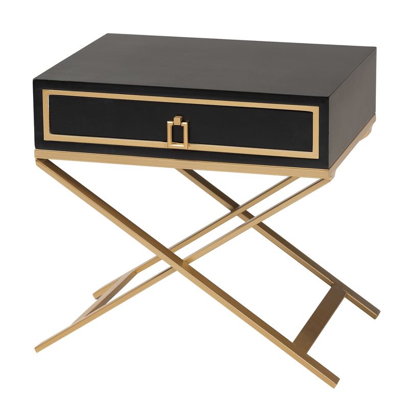 Baxton Studio Lilibet Modern Glam and Luxe Black Finished Wood and Gold Metal 1-Drawer End Table, 2 of 10