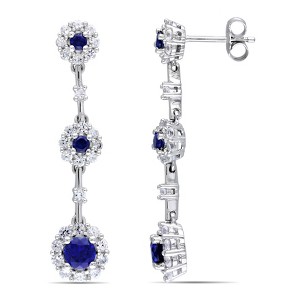 EVERLY JEWELRY |  Sterling Silver 3 3/4 CT TGW Created Blue Sapphire Created White Sapphire Fashion Post Earrings - 1 of 4
