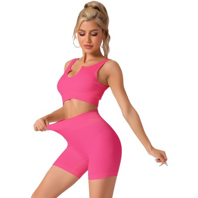 Allegra K Women's Bra and Underwear Sets, Ribbed Exercise Tank Bra High Waist Flatten Stomach Knickers