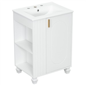 XINGHANZHENXUAN Bathroom Vanity with Sink, Solid Wood Cabinet with Soft-Close Doors, Side Storage & Ceramic Sink (Faucet Not Included) - 1 of 4