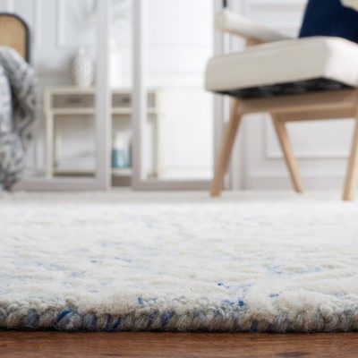 Elegant Square Hand-Tufted Blue Floral Wool Rug - 6' Dimension