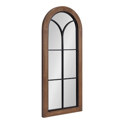 Kate and Laurel Joffrey Arch MDF Windowpane Mirror, 13x30, Walnut Brown