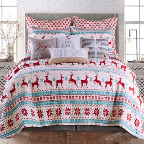 Silent Night Teal Holiday Quilt Set - One Full/queen Quilt And Two Standard Pillow  Shams Red - Levtex Home : Target