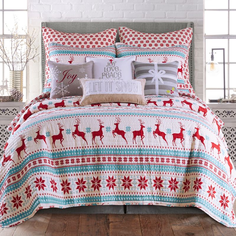 Silent Night Teal Holiday Quilt Set - Levtex Home, 1 of 6