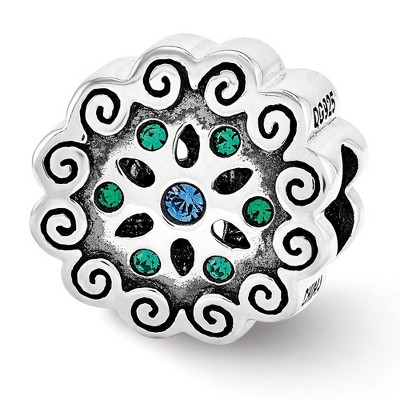 Black Bow Jewelry Sterling Silver with Blue & Green Crystals Flower Bead Charm