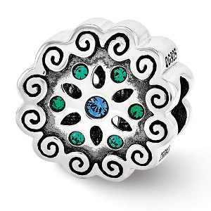 Black Bow Jewelry Sterling Silver with Blue & Green Crystals Flower Bead Charm - 1 of 3
