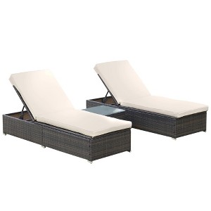 Resenkos Outdoor Comfort Deluxe Lounge Chairs Set 2-Piece With 5-Level Backrest Adjustment, Thick Cushions, Matching Table, Balcony, Beach, MixedBrown - 1 of 4
