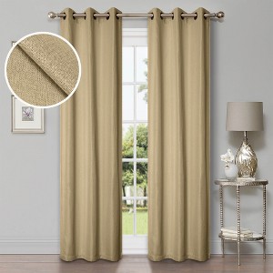 Classic Linen Design Room Darkening Semi-Blackout Curtains, Set of 2 by Blue Nile Mills - 1 of 4