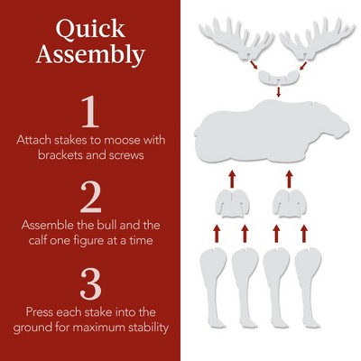 White PVC Moose Family Silhouette Christmas Yard Decor with Ground Stakes