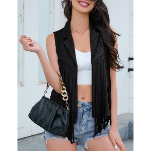 Women's Tassel Vest Hippie Faux Suede Rivets Sleeveless Costume Fringe Jacket - 1 of 4