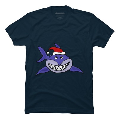 Men's Design By Humans Funny Christmas Shark in Santa Hat By SmileToday T-Shirt