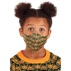 HalloweenCostumes.com One Size Fits Most   Sublimated Child Pumpkins Face Mask, Black/Orange/Green - 1 of 4
