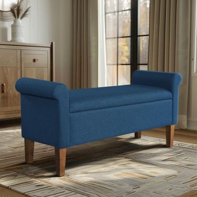 Kumasinova 46" Fully Upholstered Storage Bench with Rolled Armrests, Flip-Top Ottoman with Storage, Solid Wood Legs, Entryway Bench, Ottoman Bench