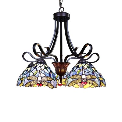 Sunniva Dragonfly Tiffany-Style Dark Bronze 5-Light Chandelier