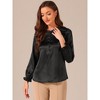 Allegra K Women's Ruffle Neck Long Sleeve Elastic Cuff Button Office Satin Blouse - image 3 of 4