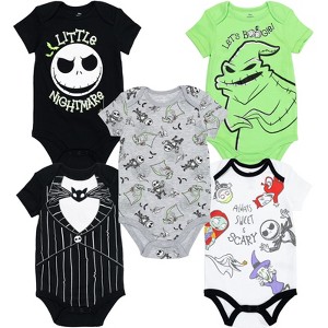Disney Nightmare Before Christmas Jack Skellington Sally Newborn Baby Boys 5 Pack Bodysuits Multi 6-9 Months - 1 of 4