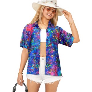 LA LEELA Button Down Shirt for Women Floral Summer Beach Party Blouses Shirt Tropical Blouse Short Sleeve Shirts Hawaiian for Women - 1 of 4