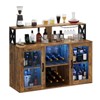 Bar Cabinet with LED Lights & USB Ports - Wine & Liquor Cabinet for Home, Rustic Farmhouse Style, Alcohol, Glass Holder,Brown - 2 of 4