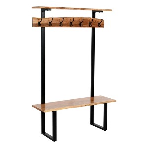 Alpine Hall Tree Natural - Alaterre Furniture: Acacia Wood, Metal Legs, Storage, 7 Hooks - 1 of 4