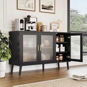 EcoSummer Black Sideboard Buffet Cabinet with Storage, Buffet Cabinet with Fluted Glass Door and Drawers, Sideboard for Dining Room, Living Room - 1 of 4